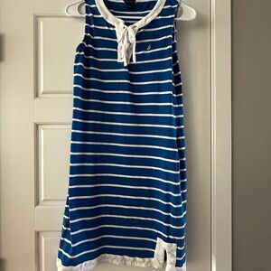 Nautica Blue and White Striped Dress with Tie Neck